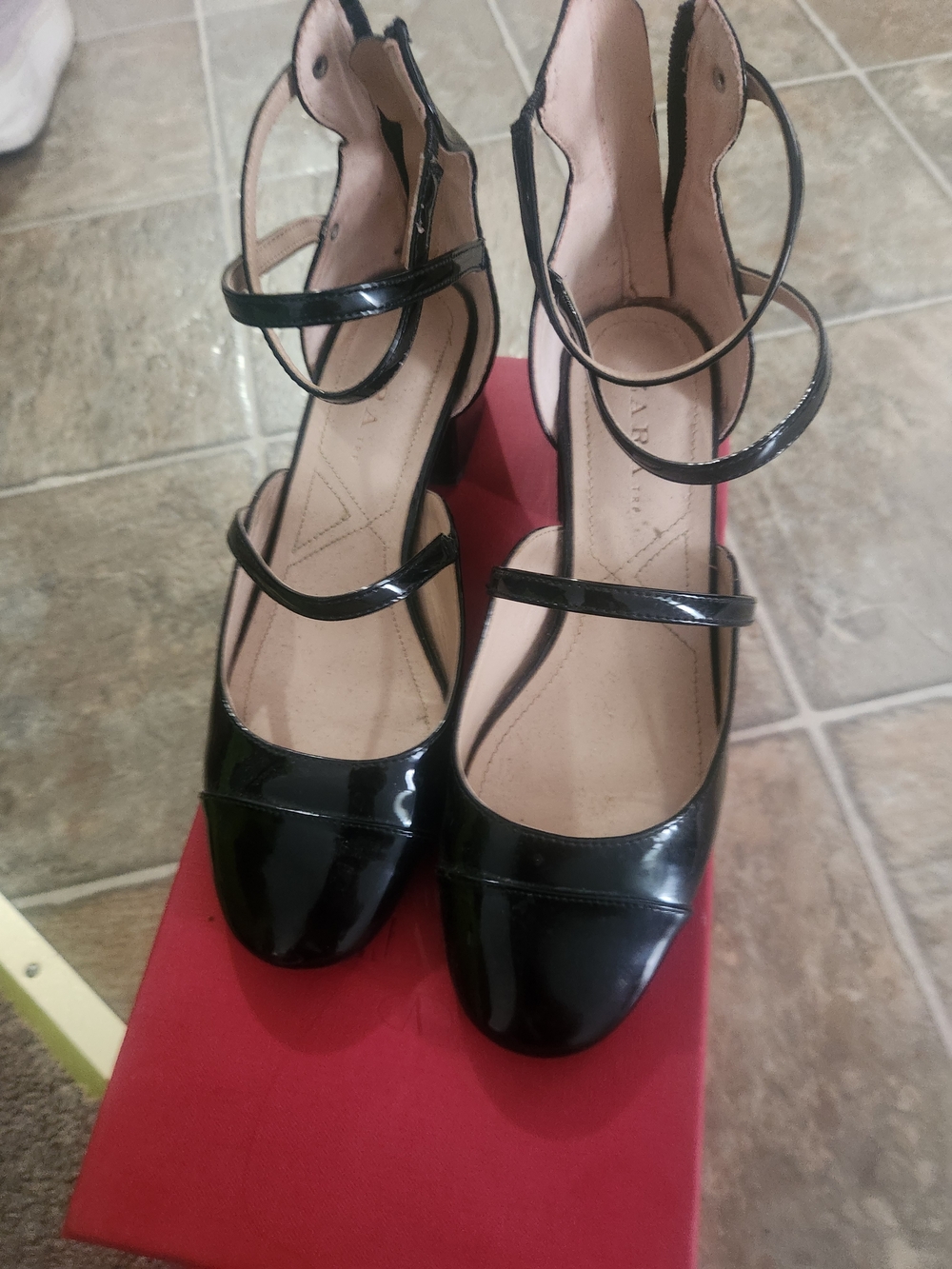 Zara Black Patent Multi-Strap Ankle-Heel Pumps